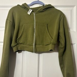 Missguided Olive Green Zip-Up Hoodie